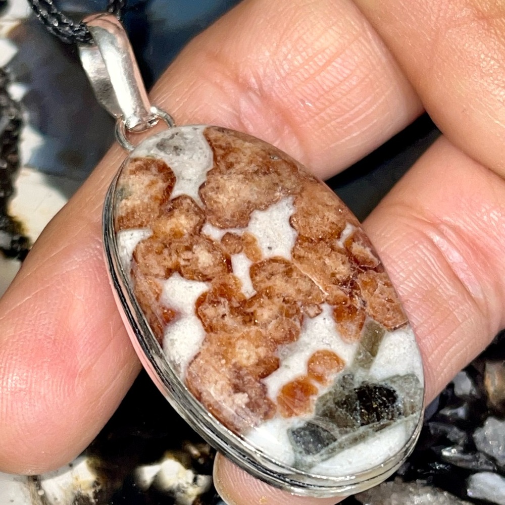 Brown Dotted Garnet in Limestone Pendant 2 1/4”